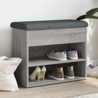 Afbeelding van Schoenenbankje 62x32x50 cm bewerkt hout grijs sonoma