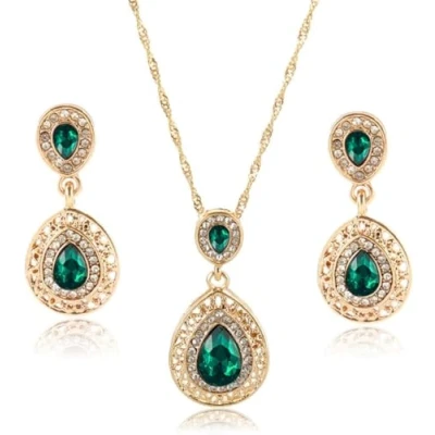 Afbeelding van TOEECY Set sieraden dames kristal oorbellen elegante halsketting bruiloft avond cadeau, Metaal