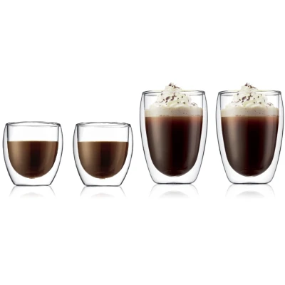 Afbeelding van Bodum Dubbelwandige Espressoglazen &amp; Koffieglazen Set Pavina Gepatenteerd Ventiel 2x 80 ml 350 4 Stuks