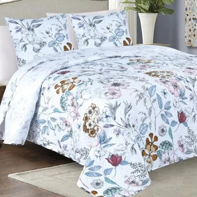 Afbeelding van Euromat Gewatteerde sprei met 2 kussenslopen 40 x cm (blauw, wit, bloemen SY 5632, 220 240 cm)