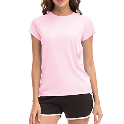 Afbeelding van MEETWEE Rash Guard Surf T shirt voor dames, met korte mouwen, UPF 50+, Lila.