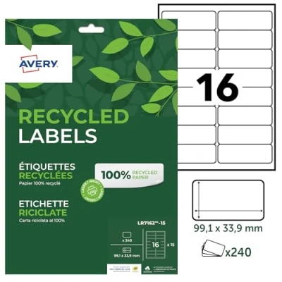 Afbeelding van AVERY Verpakking met 240 etiketten van 100% gerecyclede &quot;MonTimbrenline&quot;, personaliseerbaar, bedrukbaar, formaat 99,1 x 33,9 mm, laser en inkjetprinter, (LR7162 15)