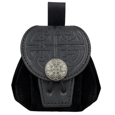 Afbeelding van HiiFeuer Renaissance retro reliëf kunstleer middeleeuwse riem zakje draagbare munt dobbelstenen tas voor LARP Ren Faire, Zwart C, Middeleeuws