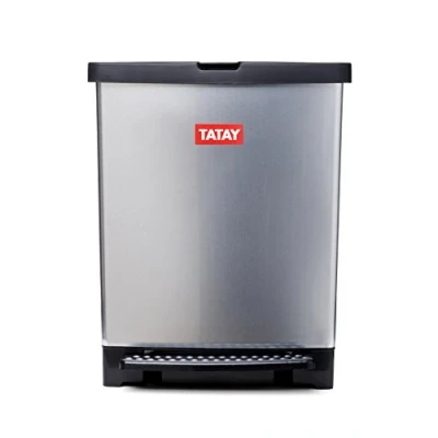 Afbeelding van Tatay Slimme keukenafvalemmer, inhoud: 25 l, intrekbaar pedaal, polypropyleen, BPA vrij, 30 l. Metaalgrijs Afmetingen: 33,5 x 31 42 cm