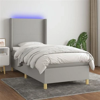 Afbeelding van vidaXL Boxspring met matras en LED stof lichtgrijs 80x200 cm