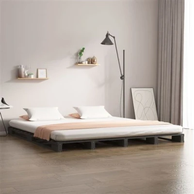 Afbeelding van Palletbed massief grenenhout grijs 120x200 cm