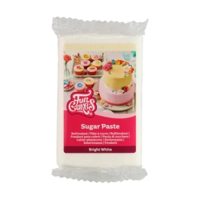 Image de FunCakes Pâte à Sucre Bright White: facile utiliser, lisse, flexible, douce et pliable, parfaite pour la décoration de gâteaux, halal, casher sans gluten. 250 g