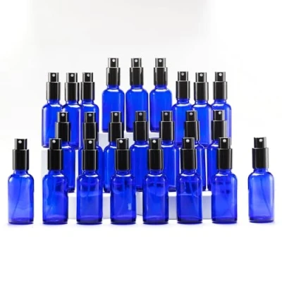 Afbeelding van Yizhao spuitfles, 30 ml, leeg, blauw glas, met fijne nevel, voor etherische oliën, aromatherapie, geuren, massages, apotheker, 24 stuks
