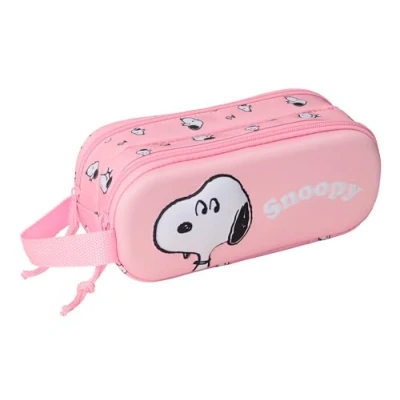 Afbeelding van Pennenetui met 2 vakken Snoopy Roze 21 x 8 6 cm 3D