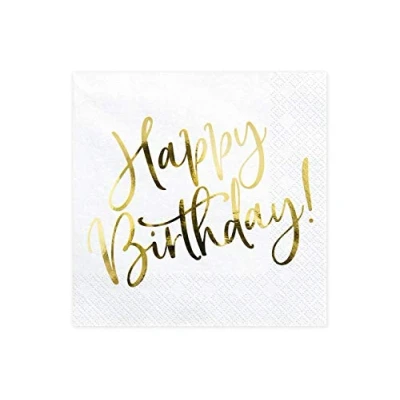Afbeelding van Partydeco Servetten Happy birthday wit (20 stuks)