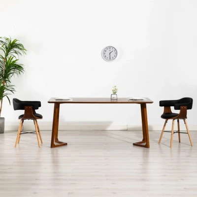 Afbeelding van Eetkamerstoelen 2 st kunstleer en gebogen hout zwart