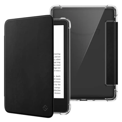 Afbeelding van Fintie Kindle Case 6 inch (11e generatie) 2024/2022, transparante zachte TPU beschermhoes met automatische slaap/wake voor Basic 2024 zwart