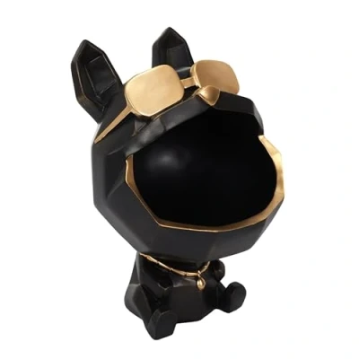 Afbeelding van HOME DECO FACTORY The HD1306 Sculptuur voor honden, met bril, zwart, lege tas, 23 cm