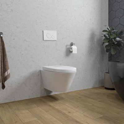 Afbeelding van Wiesbaden Stereo wandcloset rimless met Vesta toiletzitting softclose en quick release glans wit