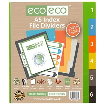Afbeelding van eco Eco025 tabbladen, 50% gerecycled, meerkleurig, A5, 6 stuks