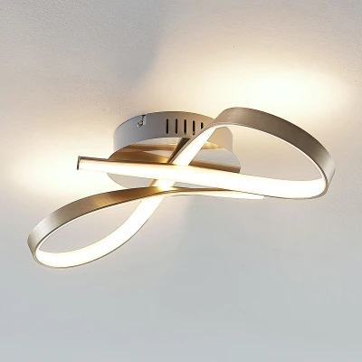 Afbeelding van Lindby LED plafondlamp 1licht aluminium, metaal, kunststof H: 20 cm mat nikkel, wit Inclusief lichtbron