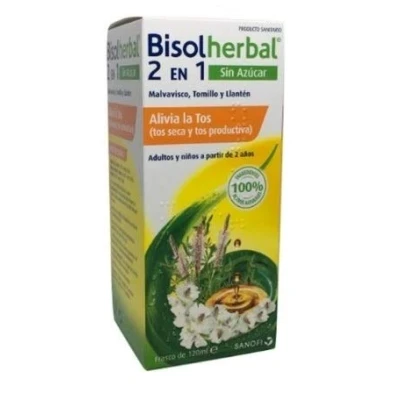 Afbeelding van Bisolherbal 2 in 1 zonder suiker droge en productieve hoest siroop 120 ml ingrediënten van natuurlijke oorsprong
