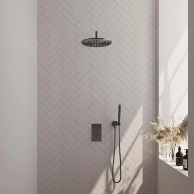 Afbeelding van Brauer gunmetal Edition Regendoucheset inbouw hoofddouche 30cm Gladde knop handdouche staaf 1 stand PVD geborsteld