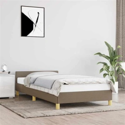 Afbeelding van Bedframe met hoofdeinde stof taupe 80x200 cm