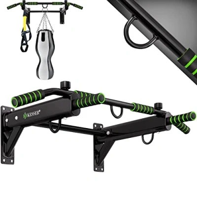 Afbeelding van KESSER® Pull up bar Station voor Thuis Sporten Optrekstang muur inclusief Power Ropes Fitness Krachttraining Wandmontage Groen