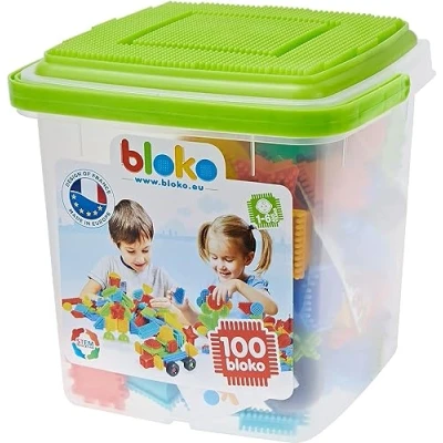 Afbeelding van BLOKO Opbergvat 100 met 1 speelbord (groen) vanaf 12 maanden Made in Europe bouwspeelgoed 1e leeftijd 503553