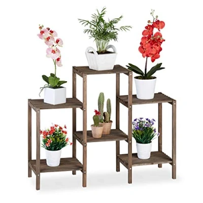 Afbeelding van Relaxdays plantenrek hout plantentafel bruin plantenstandaard bloemenrek M