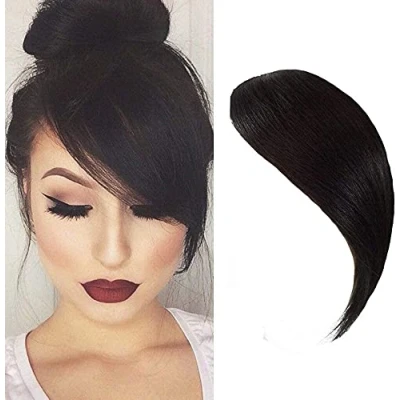 Afbeelding van Clip in Air Side Bangs franjes, 100% echt haar, zijhaar, haarverlenging (naturel zwart)
