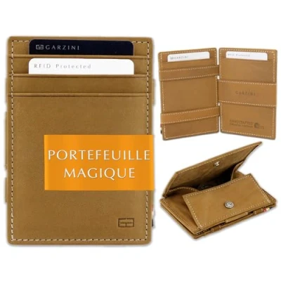 Afbeelding van Garzini Portemonnee heren en dames leder, Kaarthouder RFID, Portefeuille Muntzakje 7 kaarten, Cognac