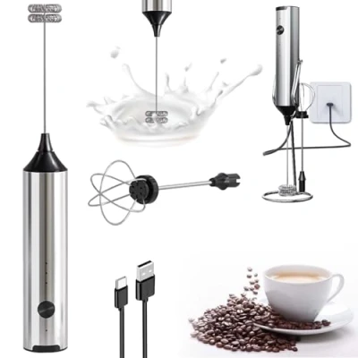 Afbeelding van Oplaadbare elektrische melkopschuimer met 3 snelheden, handmatige voor warme chocolademelk, koffie, latte, cappuccino, matcha, eieren