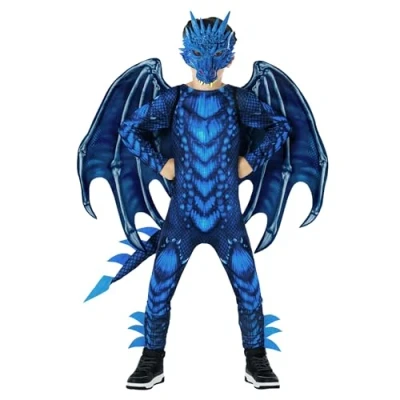 Afbeelding van Morph draak kinderkostuum, blauwe kinderdraak, Halloween kostuum voor kinderen, maat L