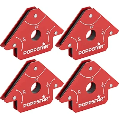 Afbeelding van Poppstar Lasmagneet Klein Set van 4 / Magnetische Lashoek met Houdkracht 11,3 kg, Hoekafmetingen 45, 90, 135