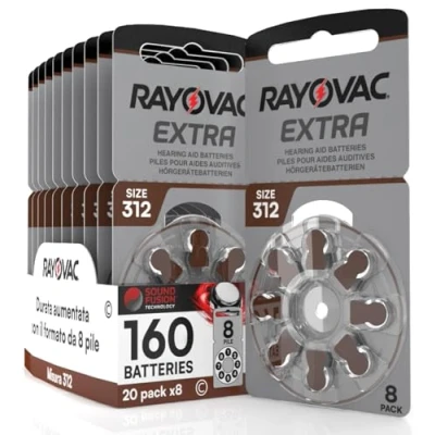 Afbeelding van 160 Rayovac Extra Size 312 PR41 Cell batterijen (bruin) 20 blisters met 8