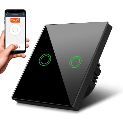 Afbeelding van Maclean Aanraakschakelaar Slimme WiFi 2 voudige Touch Light Switch compatibel met Tuya APP Wandschakelaar Glazen schakelaar kleur veranderende LED verlichting