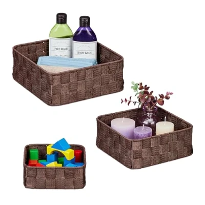 Afbeelding van Relaxdays opbergmand set van 3 organizers kunststof kastmanden gevlochten