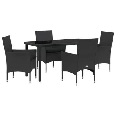 Afbeelding van vidaXL 5 delige Tuinset met Kussens Zwart Poly Rattan