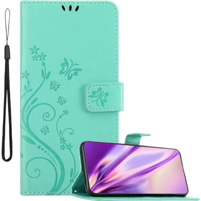 Afbeelding van Cadorabo Hoesje geschikt voor Motorola EDGE 20 in BLOEMEN TURKOOIS Beschermhoes bloemmotief met magnetische sluiting, standfunctie en kaartsleuven Book Case Cover Etui