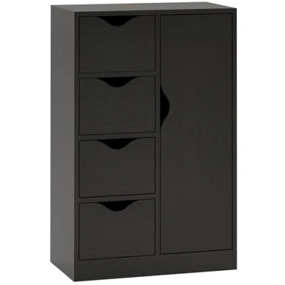 Afbeelding van HOMCOM Opbergkast, dressoir, modern, 1 kast en 4 laden, van hout, voor woonkamer, keuken, entree, eetkamer, zwart