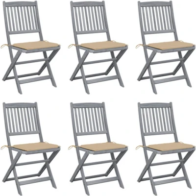 Afbeelding van vidaXL Tuinstoelen 6 st inklapbaar met kussens massief acaciahout