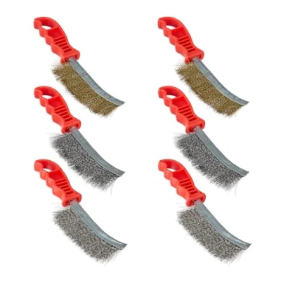 Afbeelding van Relaxdays draadborstel set 6 delig rvs staal messing borstel staalborstel