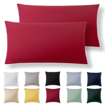 Afbeelding van Alreya Lot de 2 taies d’oreiller 40 x 70 cm, 100 % jersey coton, super doux, avec fermeture éclair, rouge