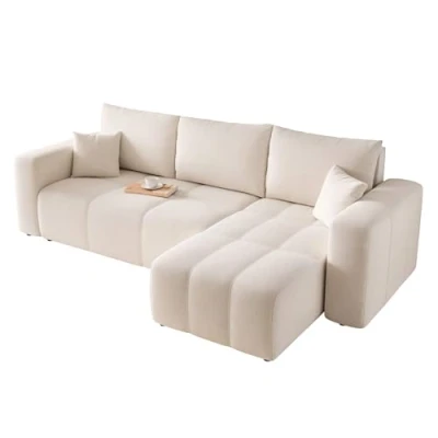 Afbeelding van GREKPOL Pedro Hoekbank met slaapfunctie en bedlade, 145 x 248 cm, 3 zits, slaapbank, beige