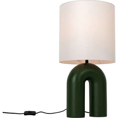 Afbeelding van QAZQA Design tafellamp groen met linnen kap wit Lotti