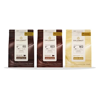 Afbeelding van Hipp Callebaut 3 x 2,5 kg bundel chocolade met melk, zwart en wit, Belgische Finest (Callets) set, (set 1)