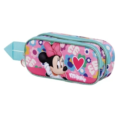 Afbeelding van Disney Minnie Heart 3D Dubbele Etui 9,5x22x8 cm Meisjes met Twee Vakken en Rits Mouse Schoolaccessoire