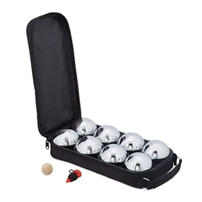 Afbeelding van jeu de boules set 8 metalen wedstrijdballen but meetlint tas petanque accessoires