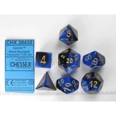 Afbeelding van Chessex Tweeling Zwart Blauw/Goud Polydice Dobbelsteen Set (7 stuks)