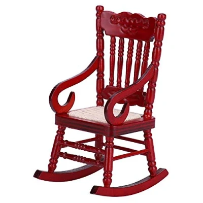 Afbeelding van 1:12 Ladder Miniatuur Schommelstoel Houten Poppenhuis Rocking Chair Model Imitatie Spel Decor Woonkamer Slaapkamer Educatief Speelgoed voor Verjaardagscadeau Kinderen (Rood)