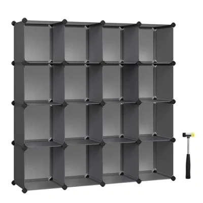 Afbeelding van SONGMICS Opbergkast voor 15 blokjes, modulaire organizer, kunststof rek, kastscheider, schoenenopslag, slaapkamer, kantoor, 153 x 31 cm, grijs LPC442G01