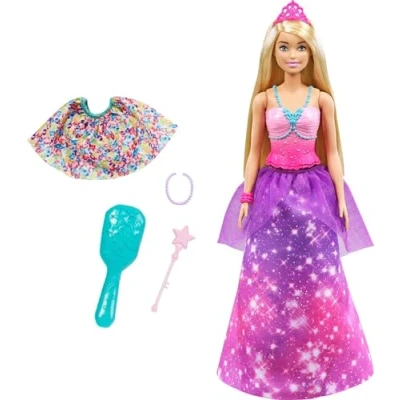 Afbeelding van Barbie Dreamtopia GTF92 2 in 1 transformatie prinses pop, transformeerbaar een zeemeermin met 3 outfits en accessoires, kinderspeelgoed