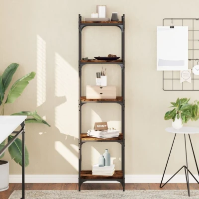 Afbeelding van Boekenkast 5 laags 40x30x154 cm bewerkt hout gerookt eikenkleur